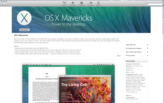 OSX 10.9 Mavericks - App Store Page